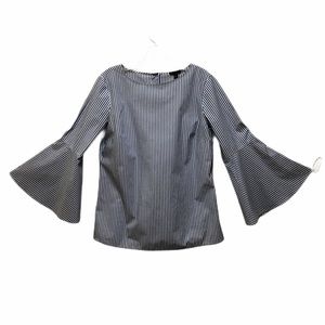 ANN TAYLOR Blue & White Blouse, Bell Sleeves SZ S